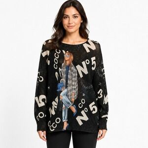 Free For Humanity N°5 Graphic Art to Wear Open Knit Sweater Made in Italy One Sz